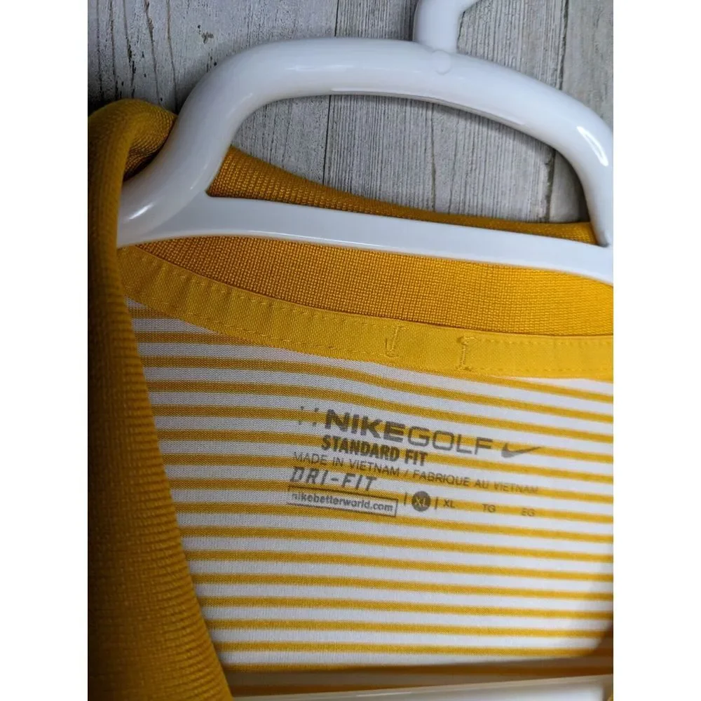 Nike Dri Fit Mens XL Yellow White Navy Blue Stripe West Virginia Golf Polo Shirt